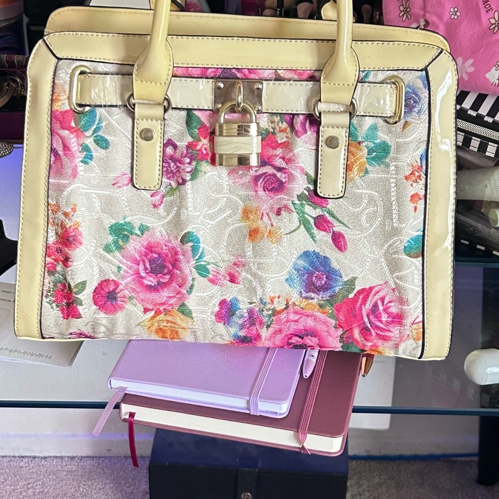 Floral Handbag with Lock Detail